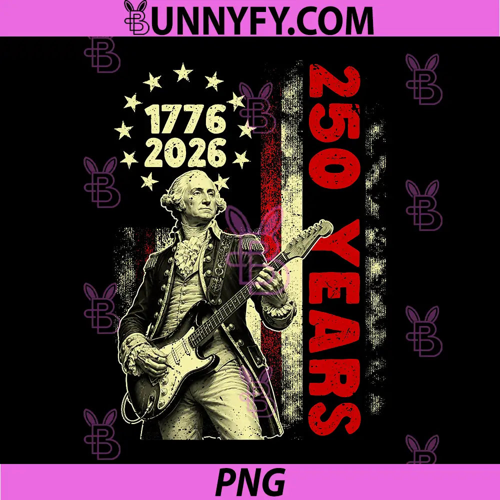 Retro America 250 USA Years PNG, George Washington Playing Guitar PNG