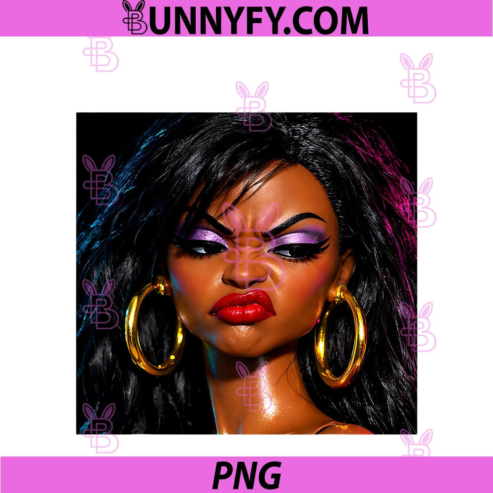 Retro Angry Disgusted Black Doll PNG, Face Meme Funny PNG