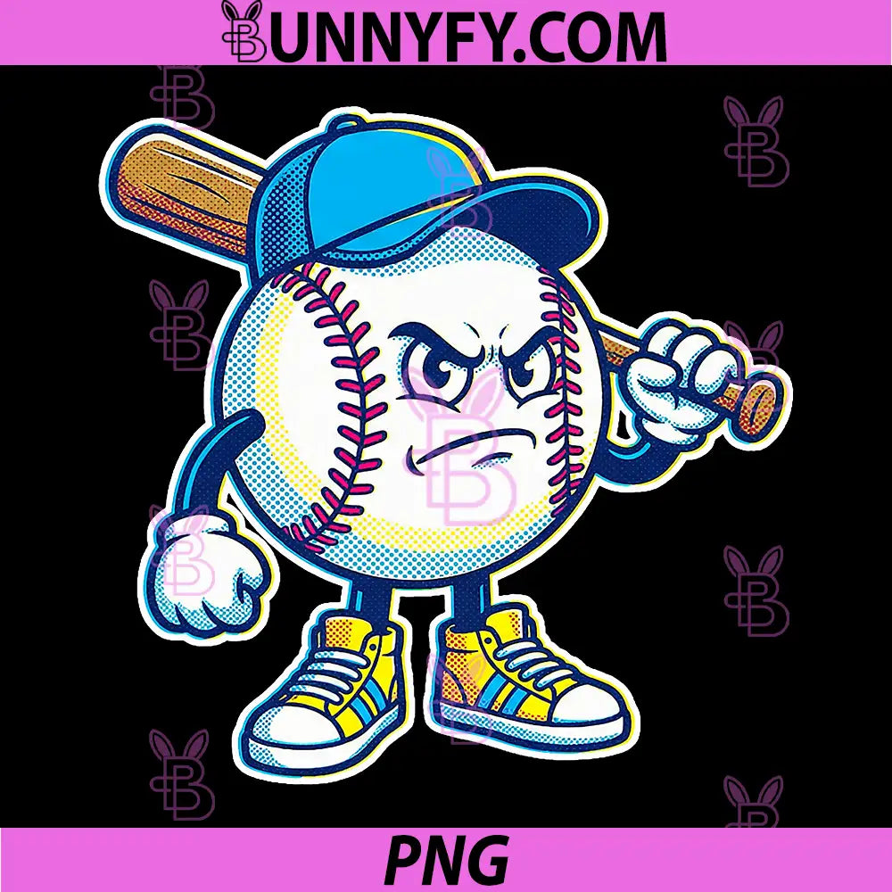 Angry Baseball Mascot PNG, Retro Baseball Player Cartoon PNG