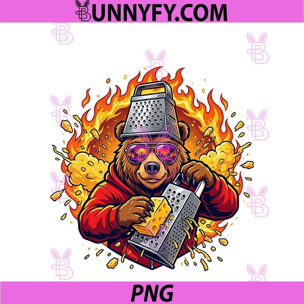 Retro Bear PNG, With Cheese Grater Hat And Sunglasses Sunse Funny PNG