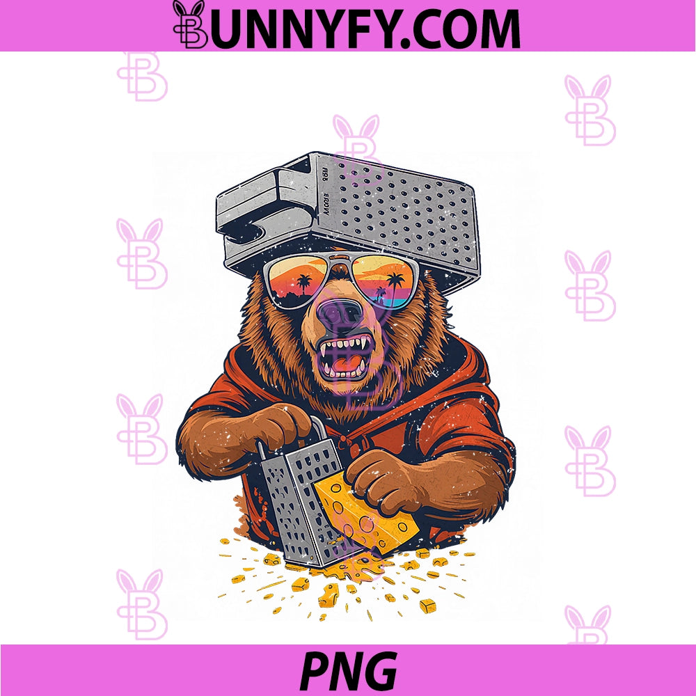 Retro Bear PNG,  With Cheese Grater Hat And Sunglasses Vintage PNG