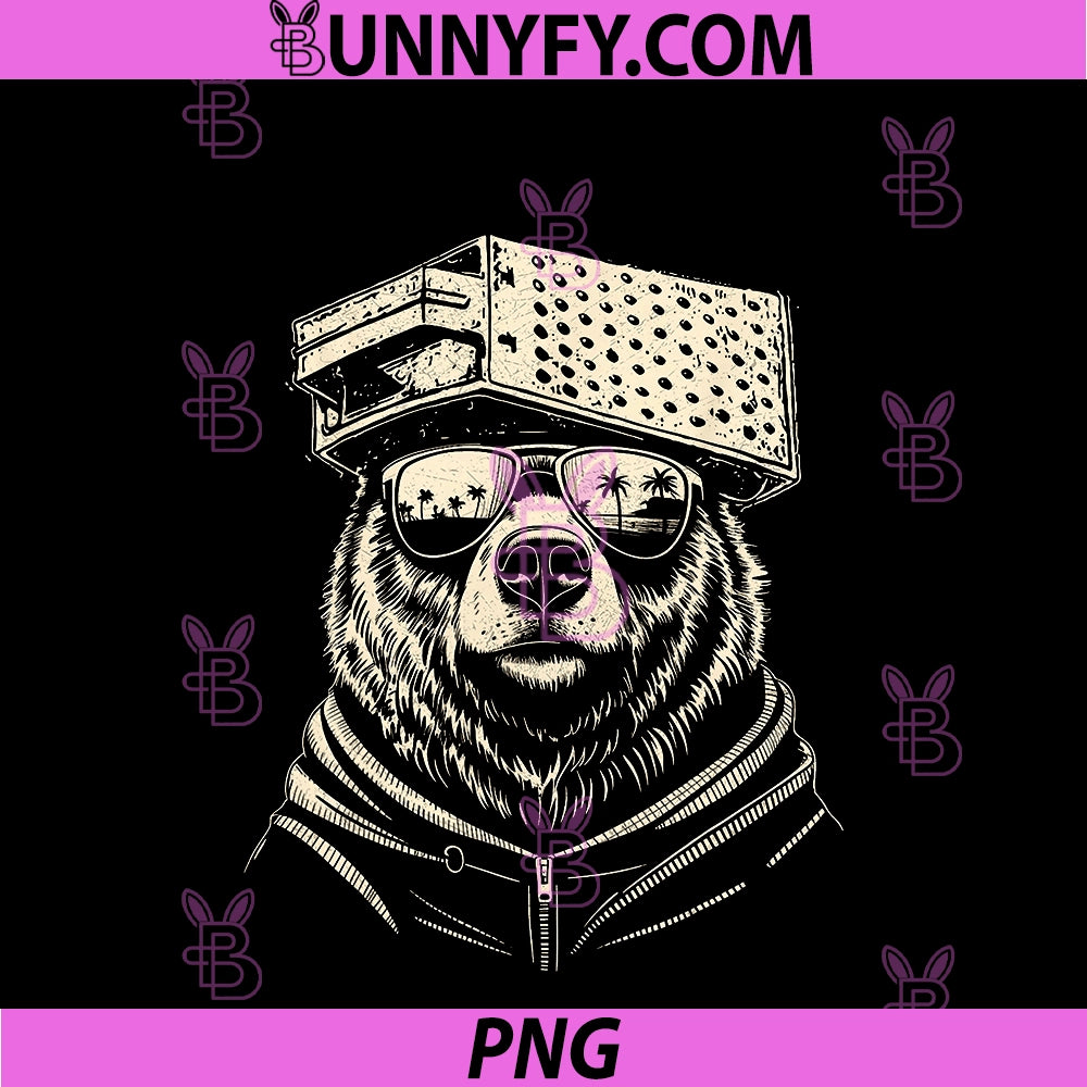 Retro Bear With Cheese Grater Hat And PNG, Sunglasses Vintage PNG