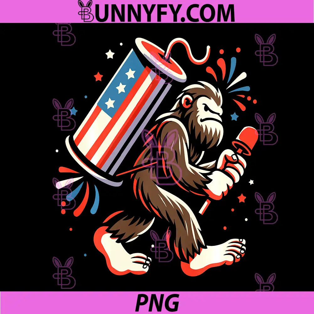 Retro Bigfoot Fireworks 4th of July PNG, Sasquatch American Flag Performance PNG