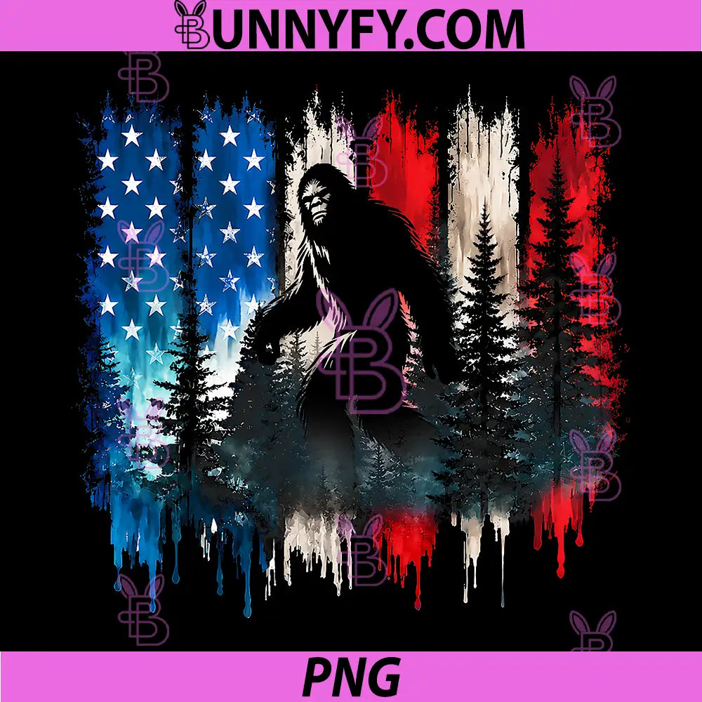 Retro Bigfoot Sasquatch PNG, American Flag Patriotic 4th of July PNG