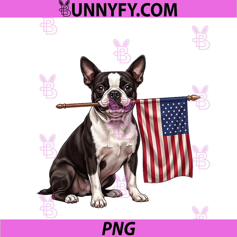 Retro Boston Terrier American Flag PNG, Patriotic Dog 4th Of July PNG