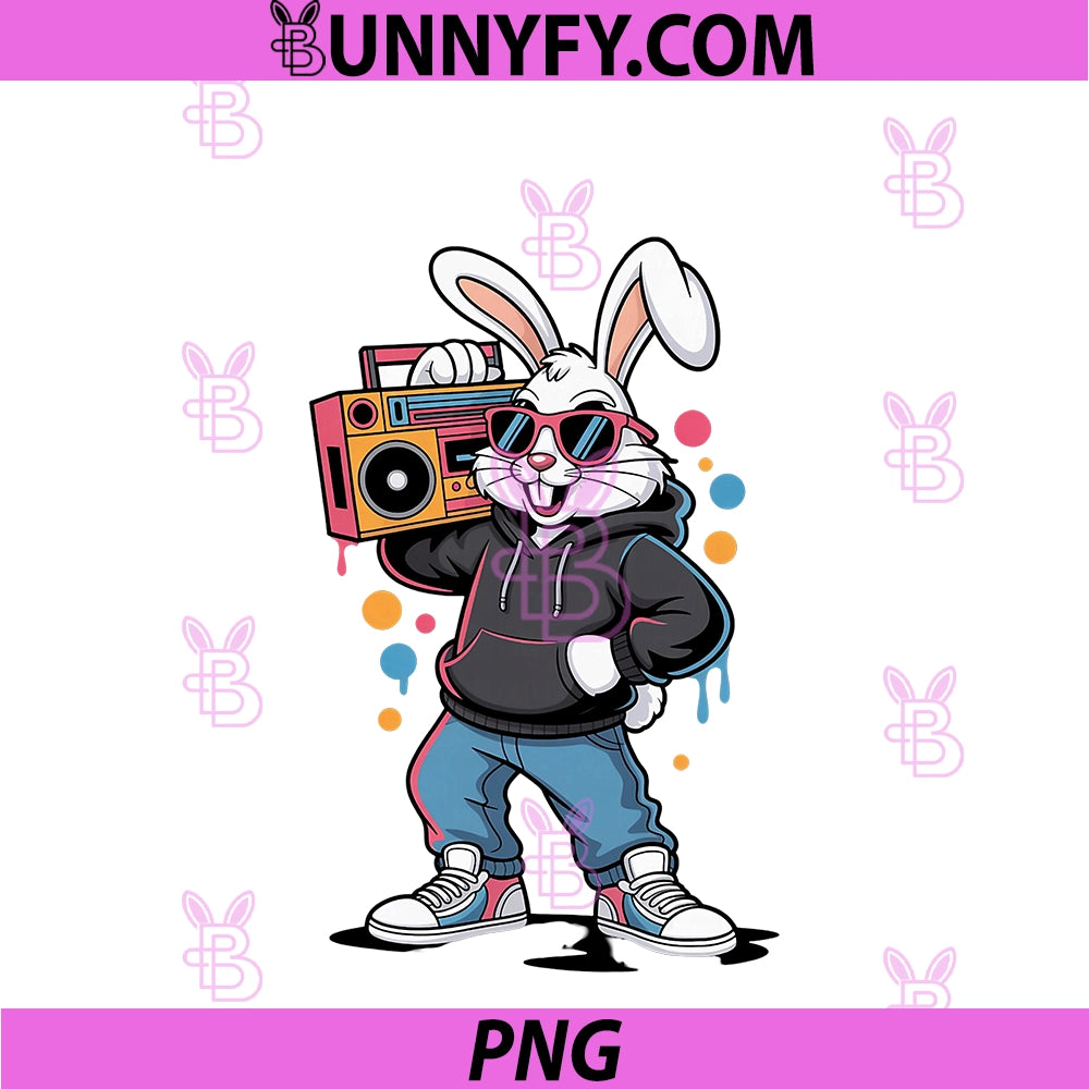 Retro Bunny Boombox 80s 90s PNG, Hip Hop Street Style Rabbit PNG