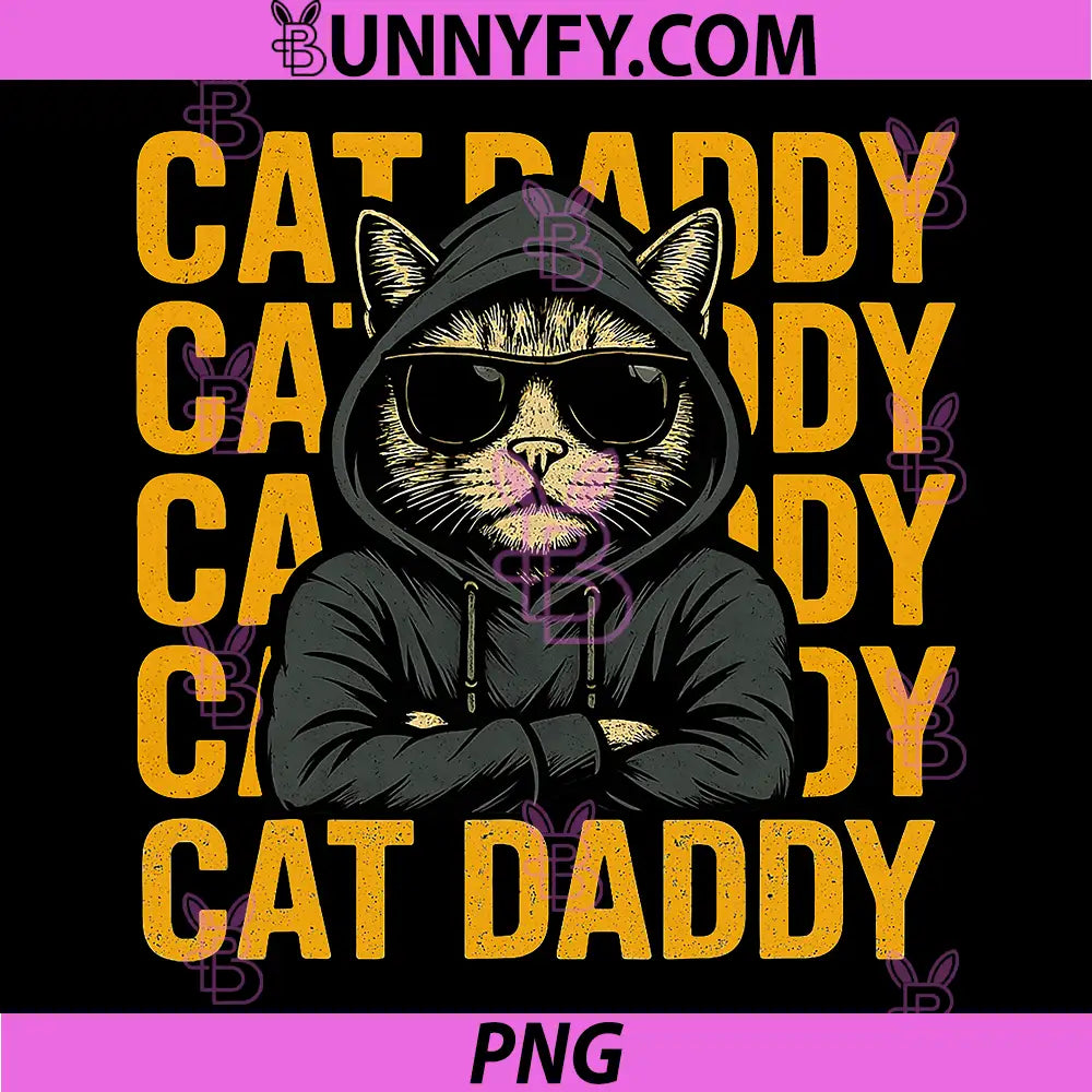 Cat Daddy Cool Hoodie Cat PNG, Retro Sunglasses Animal PNG