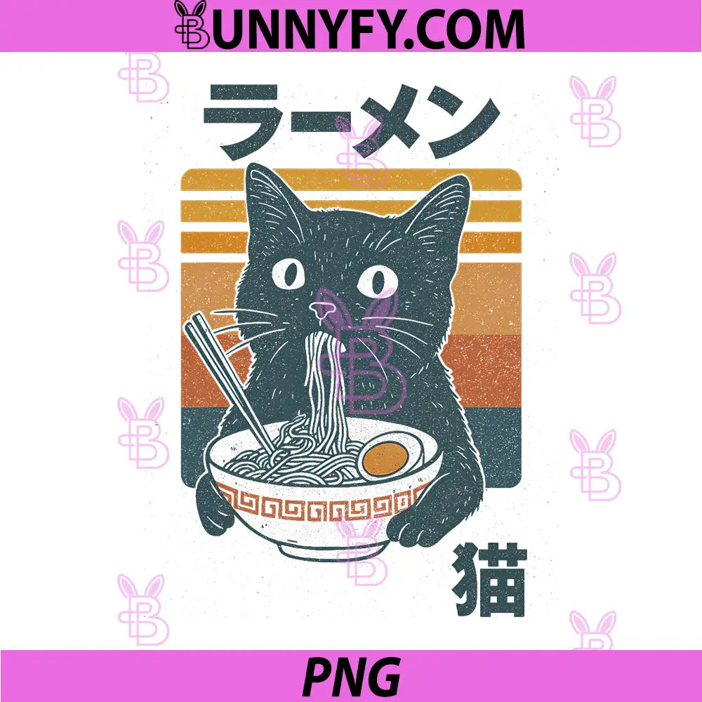 Retro Cat Eating Ramen PNG, Noodles Anime PNG