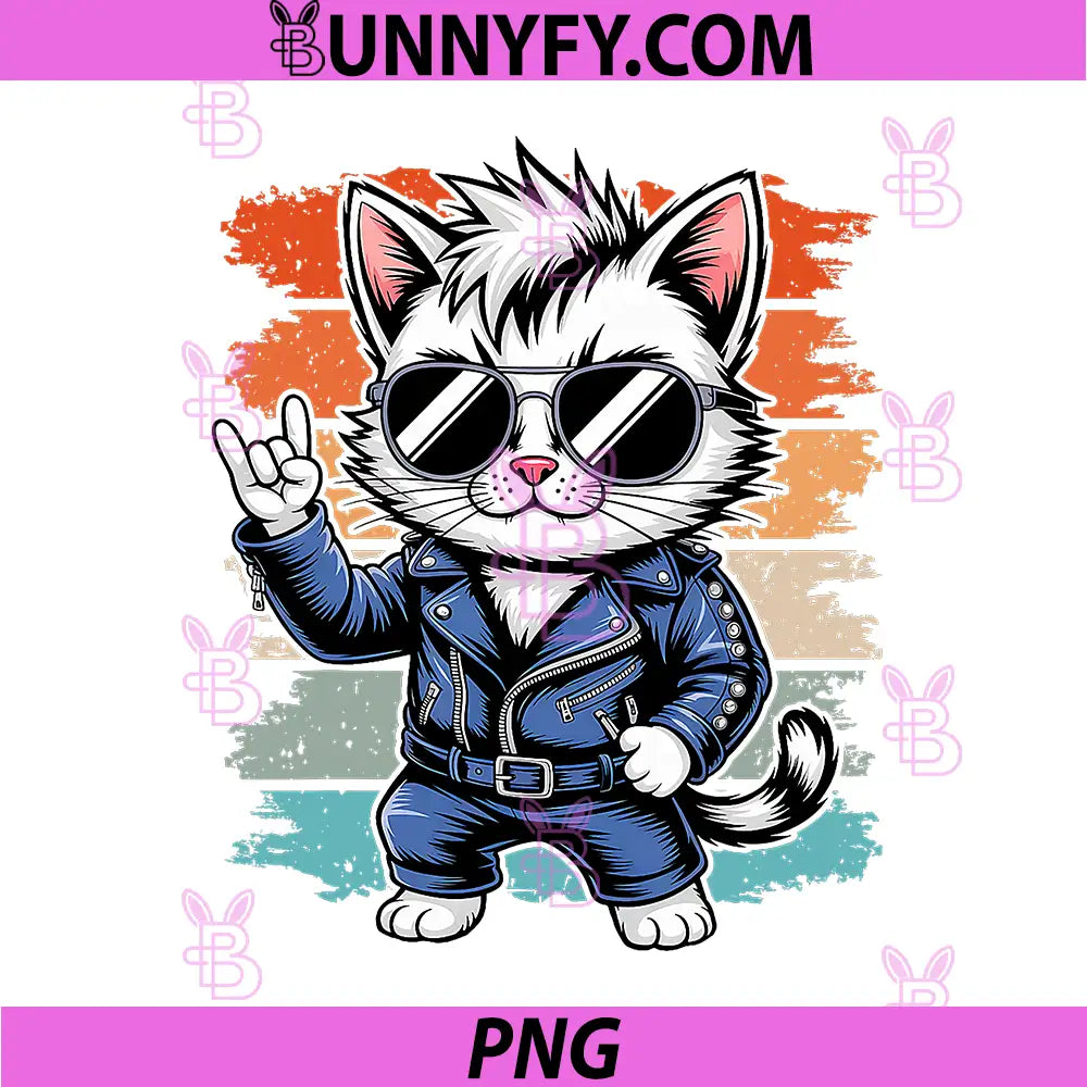 Retro Cat Rock PNG, Novelty Music Funny PNG