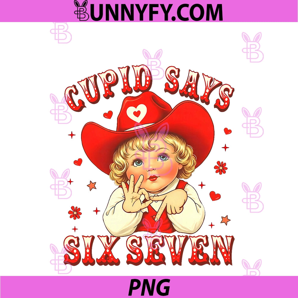 Retro Cupid Says 67 PNG, Funny Six Seven Valentines Day PNG