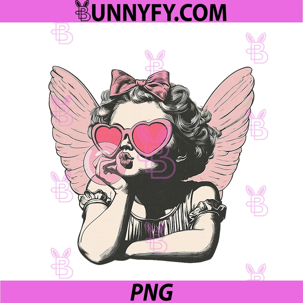 Retro Cupid Valentine Day Cute PNG, Vintage Cupid Blowing Bubble PNG