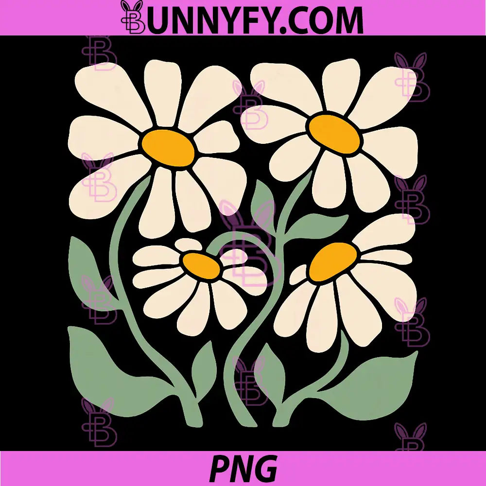 Retro Daisy Flowers PNG, Minimal Floral Graphic Cottagecore PNG