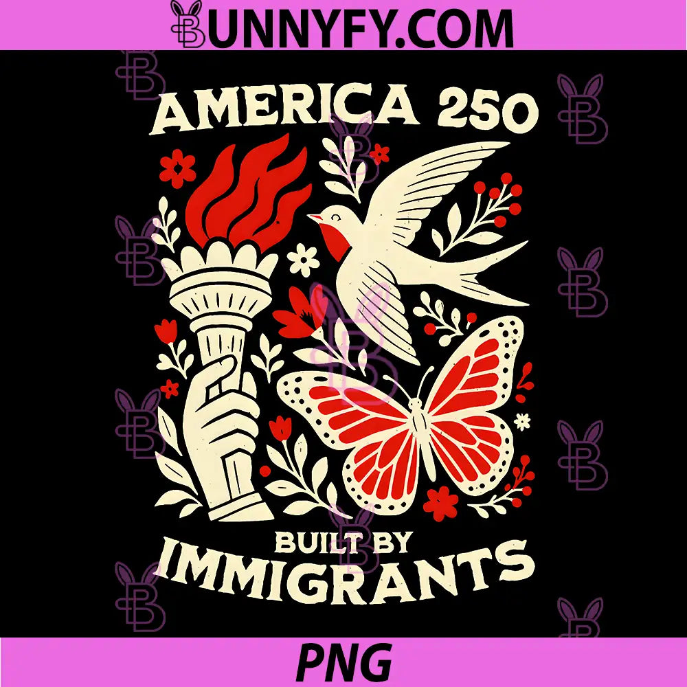 Retro Floral America 250 PNG, Built By Immigrants PNG