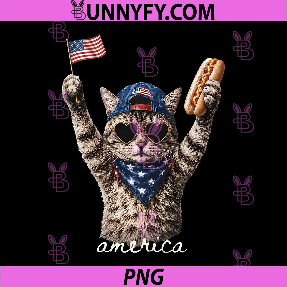 Retro Funny America Cat Hot Dog PNG, Lovers Patriotic US Flag PNG