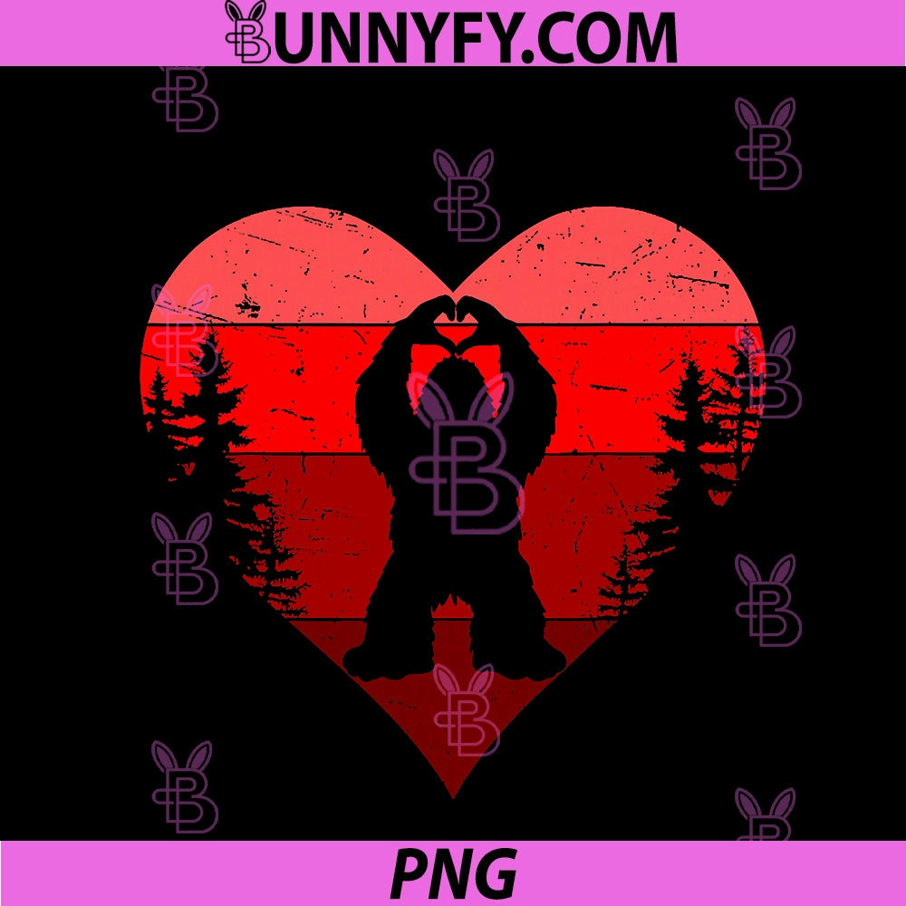 Retro Funny Bigfoot PNG, Sasquatch Heart Love Valentine PNG