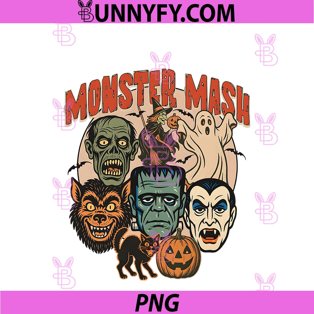 Retro Funny Monster Mash PNG, Ghost Witchy Vampire Halloween PNG