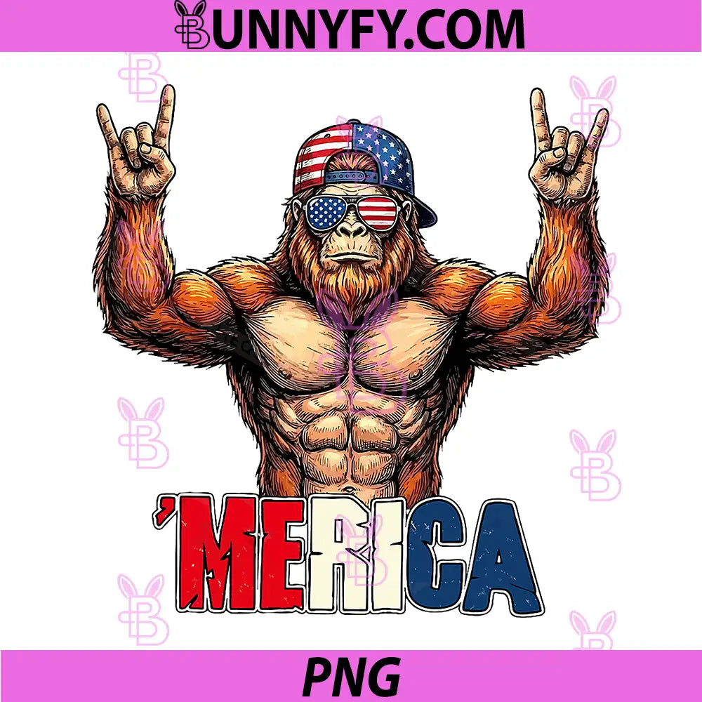 Retro Funny Red White and Bigfoot PNG, Merica 4th of July US Flag PNG