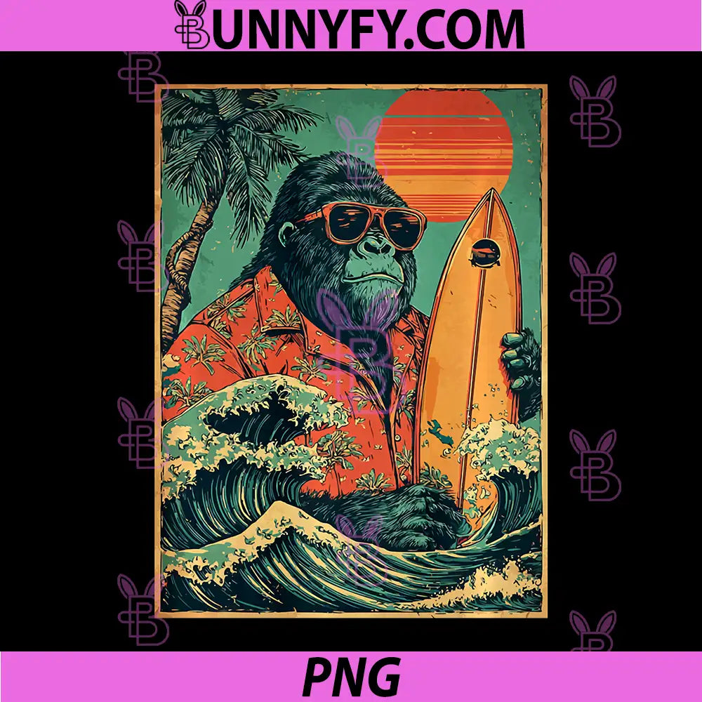 Retro Gorilla Surfer Hawaii PNG, Animal Surfing Beach Summer PNG