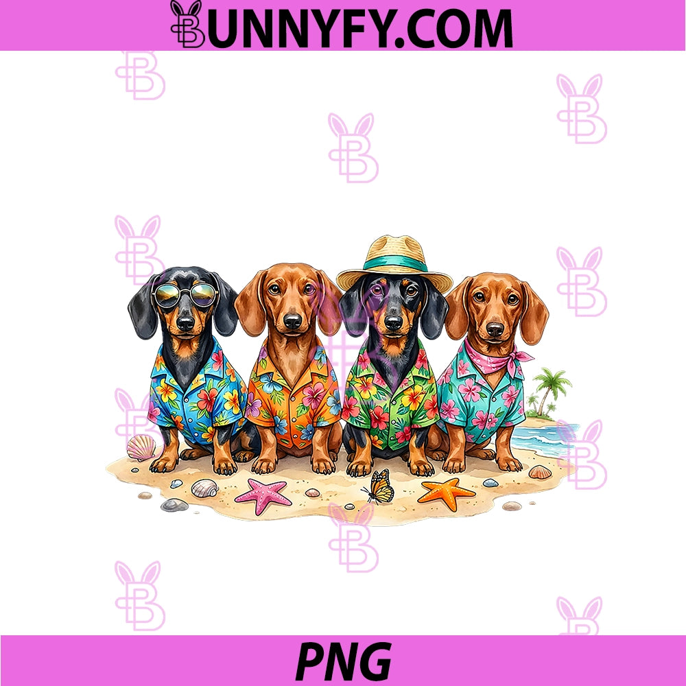 Retro Hawaiian Dachshund Dog PNG, Tropical Floral Summer Vibes PNG