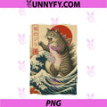Retro Japanese Great Wave Giant Cat PNG, Monster Kaiju Art PNG