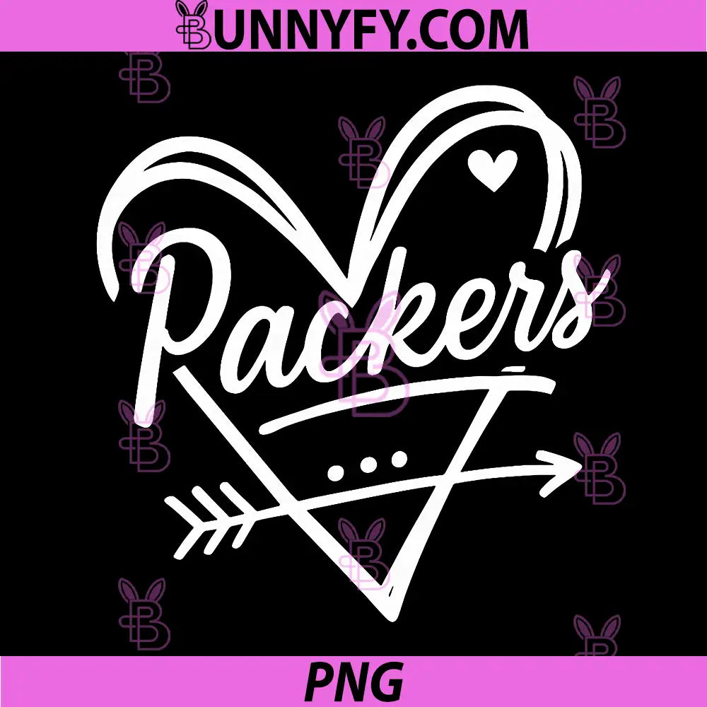 Packers Heart Arrow Script Design PNG, Retro Love Football Art PNG