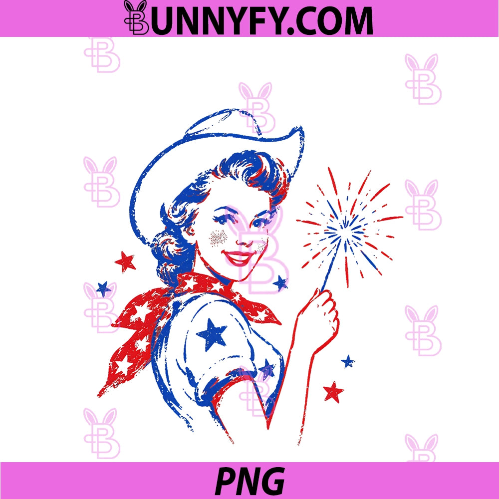 Retro Patriotic Cowgirl PNG, Vintage Americana PNG