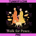 Retro Peace PNG, Walking Monks & Dog Minimalist Zen Art PNG