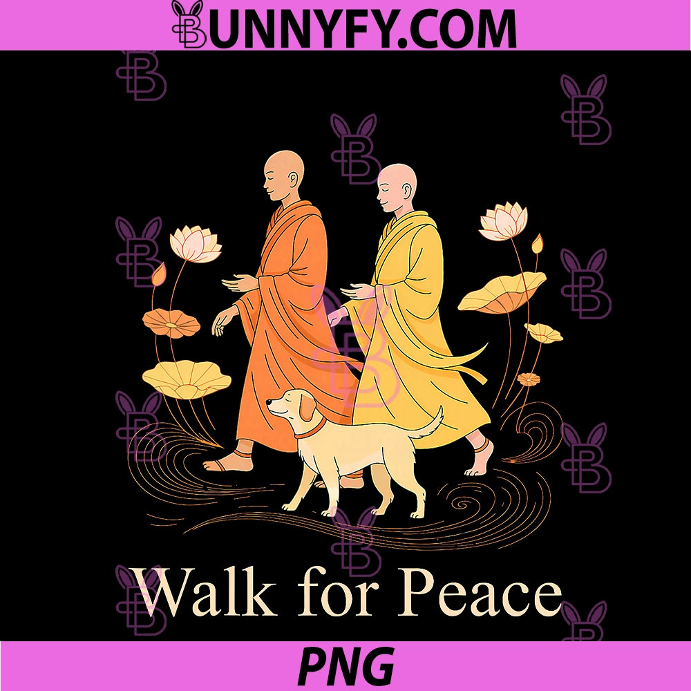 Retro Peace PNG, Walking Monks & Dog Minimalist Zen Art PNG