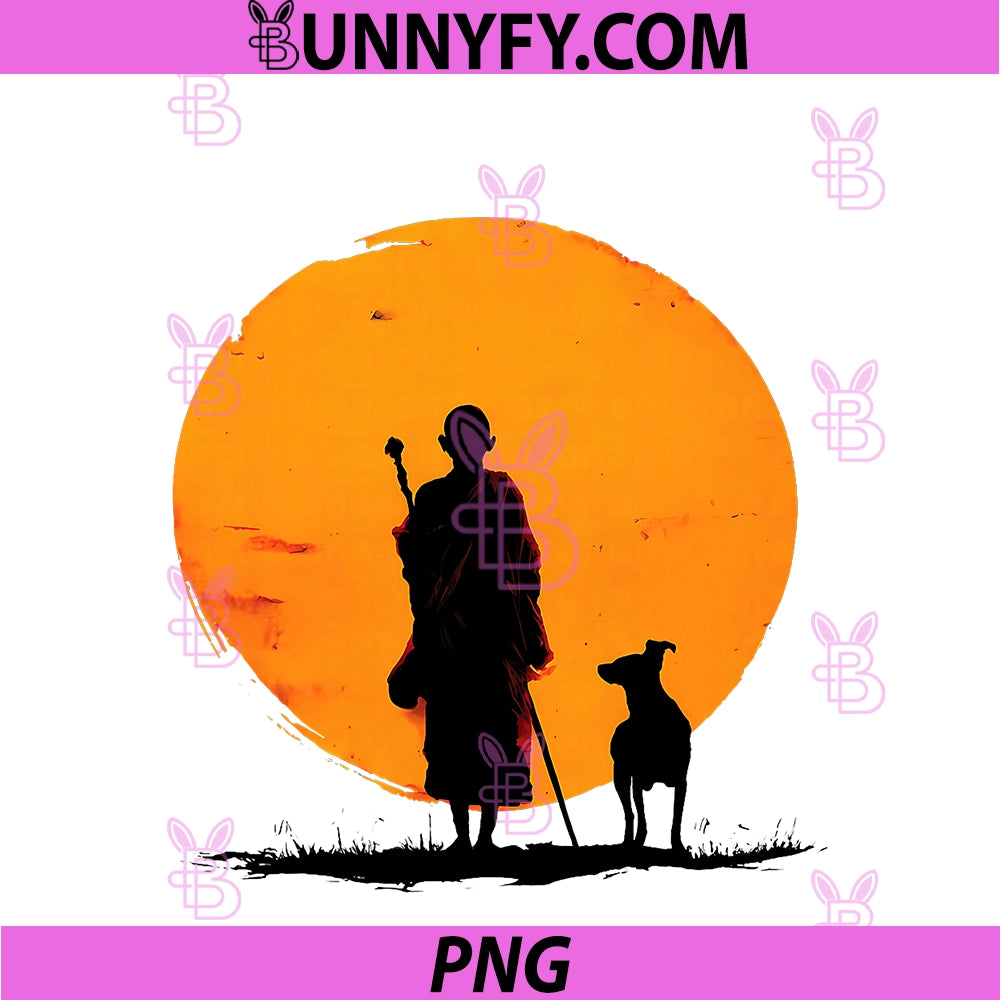 Retro Peace Walking Monks & Dog Minimalist PNG, Zen Art Graphic PNG