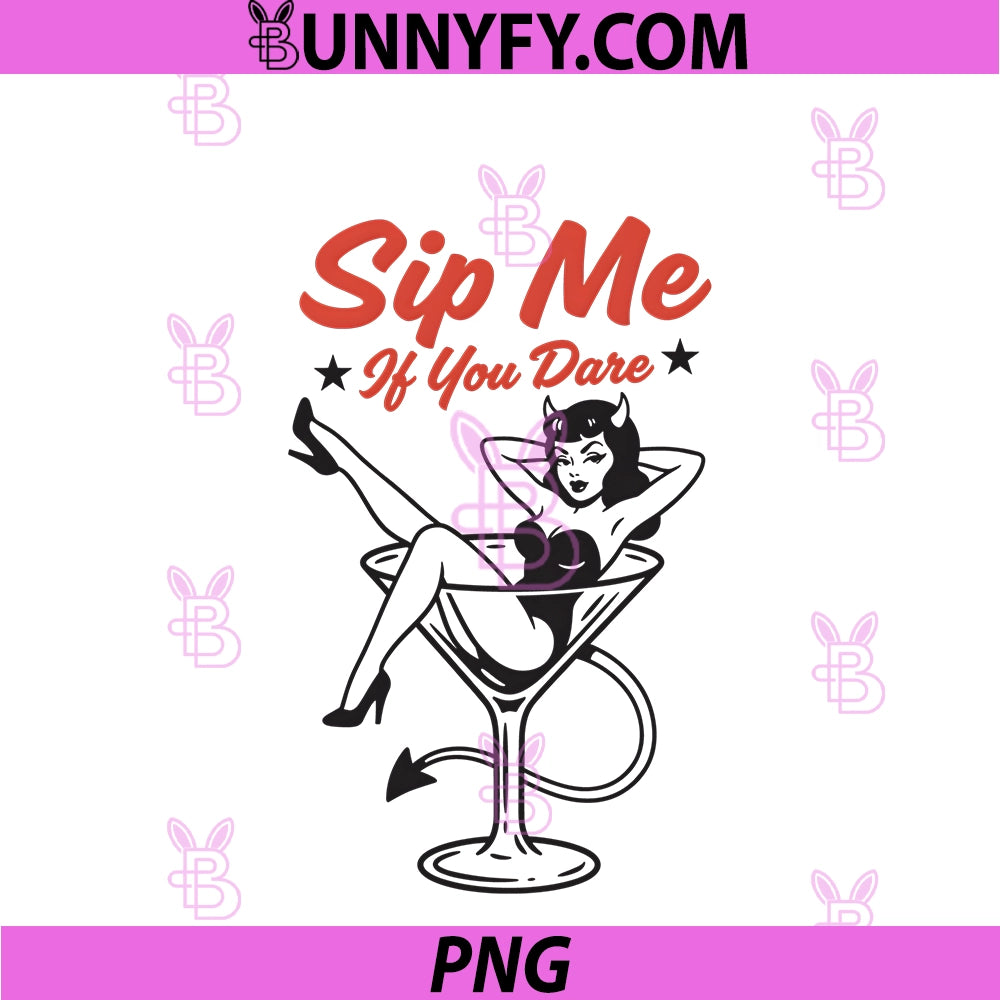 Retro Pinup Devil Martini PNG, Sip Me If You Dare Cocktail PNG