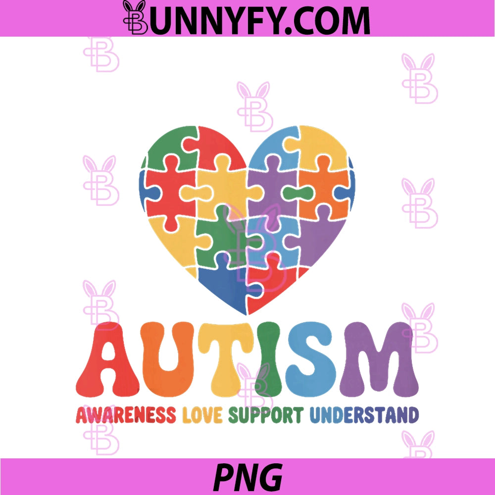 Retro Puzzle Heart Autism Awareness Love PNG, Support Understand PNG