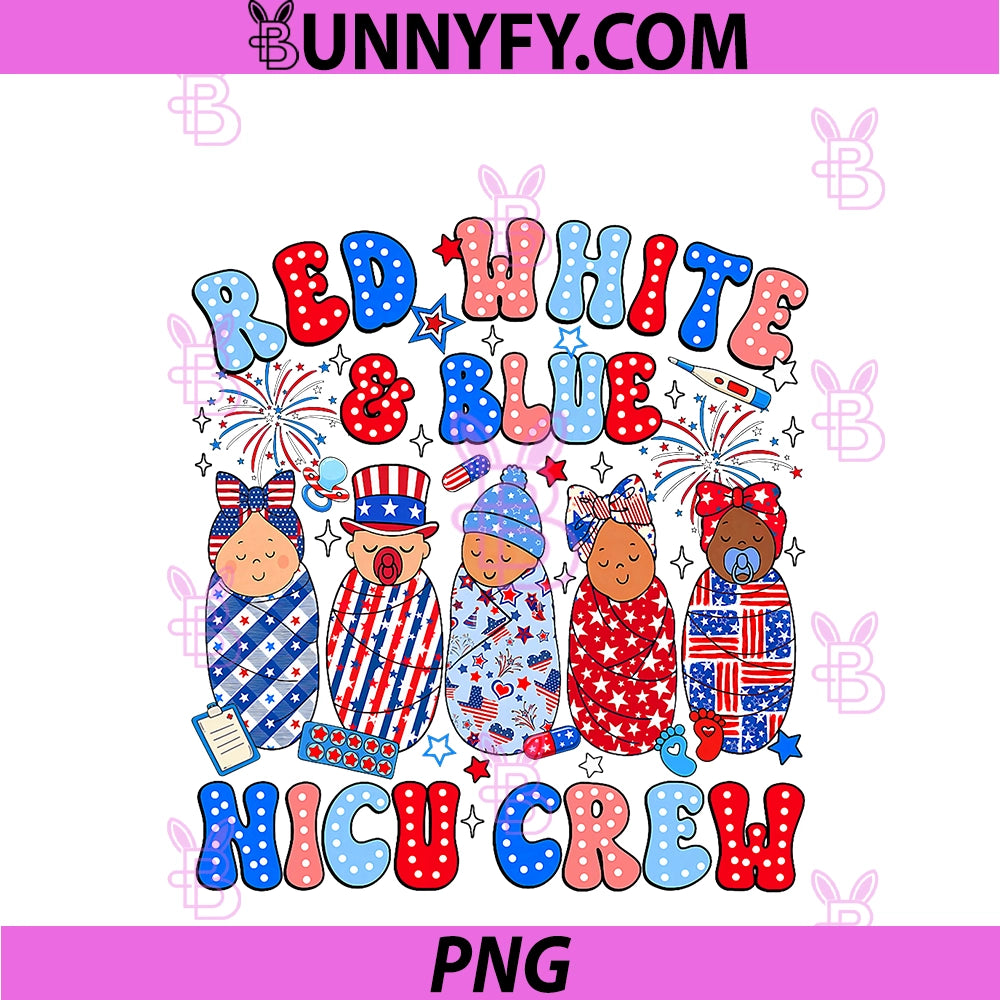 Retro Red White And Blue Nicu Crew PNG, America 4th Of July Nurse PNG