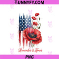 Retro Remember And Honor PNG, Memorial Day Tee Red Poppy Flowers PNG