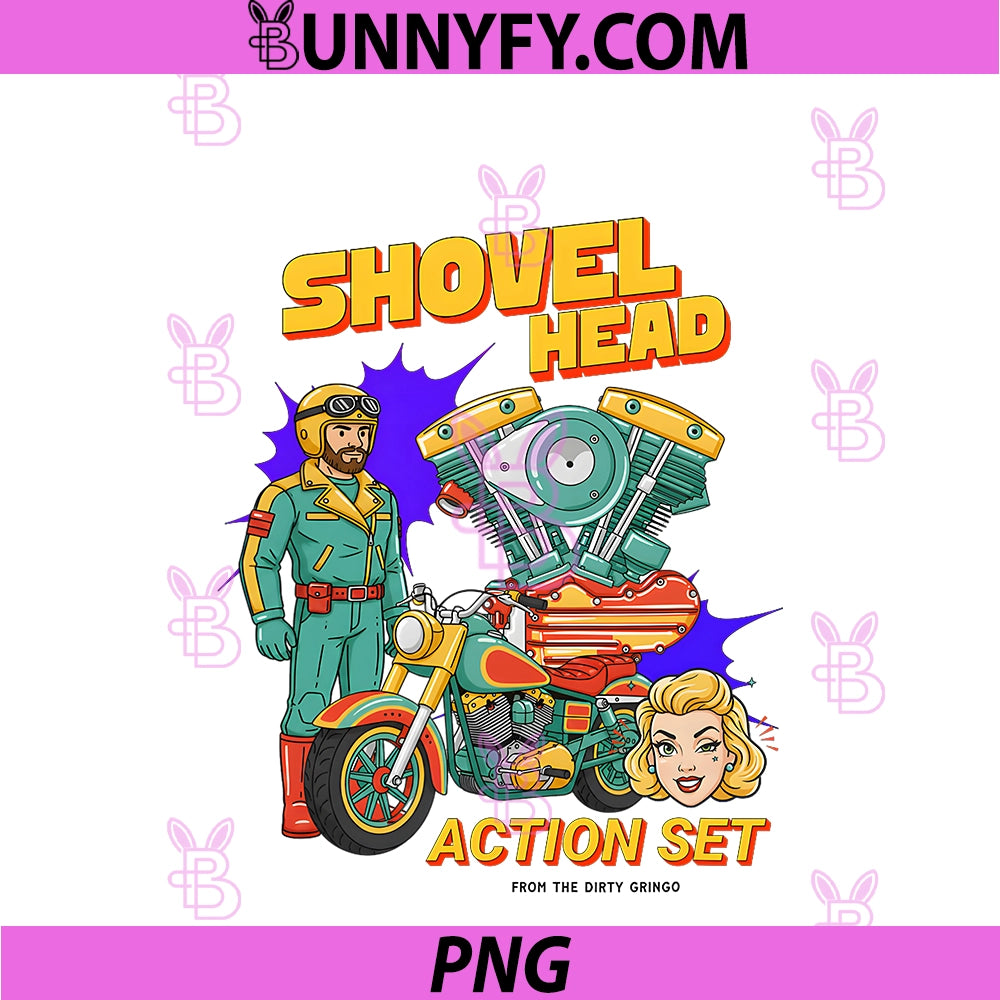 Retro Shovelhead Motorcycle Biker PNG, Action Set Playset PNG