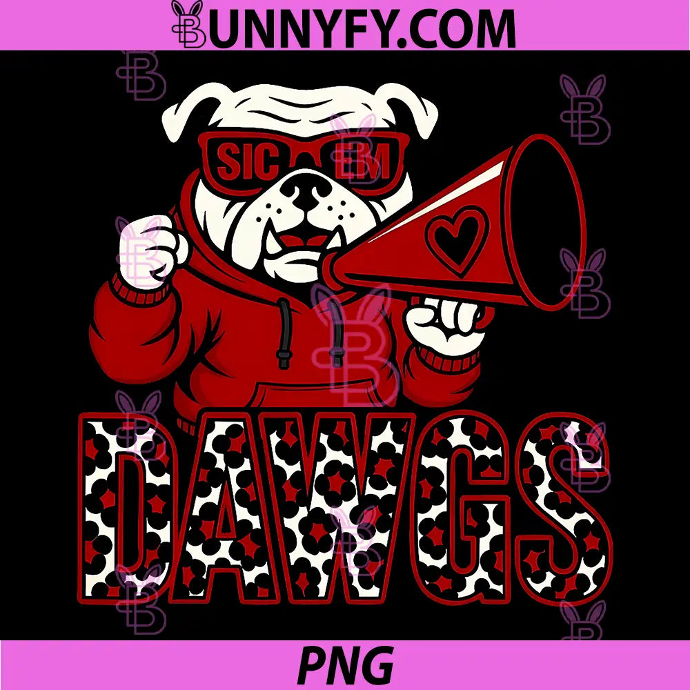 Sic Em Dawgs Bulldog Mascot Art PNG, Retro Red Cheer Dog PNG