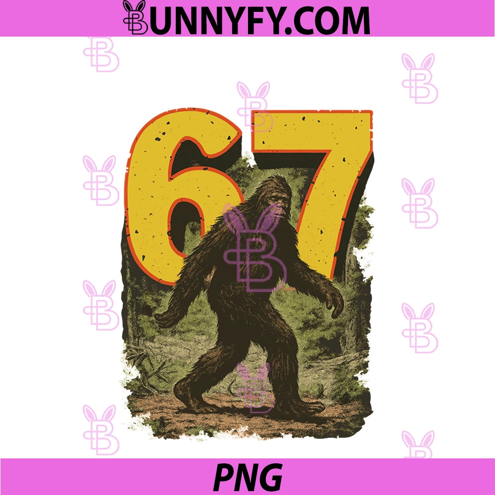 Retro Six Seven Meme 67 PNG, Bigfoot Cryptid Viral Internet Trend PNG