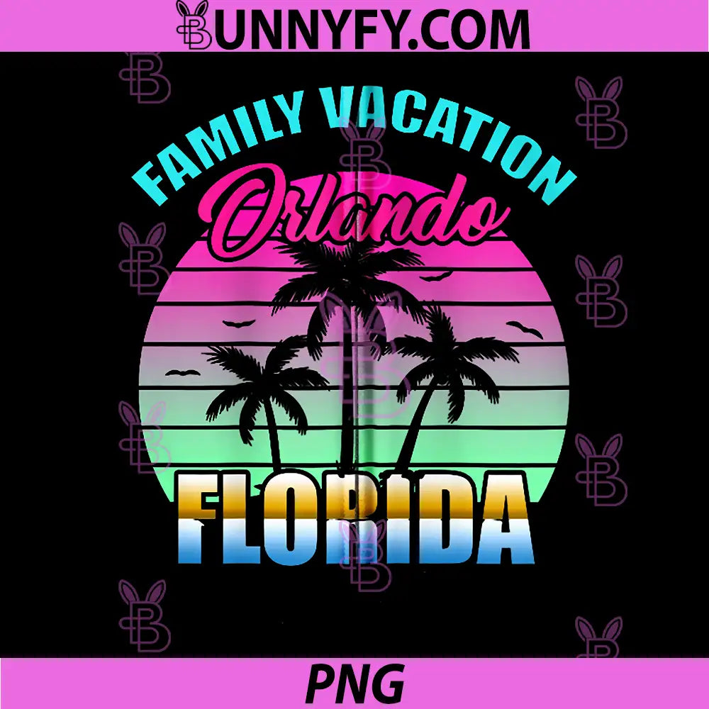 Family Vacation Orlando Florida Sunset Art PNG, Retro Palm Sunset PNG