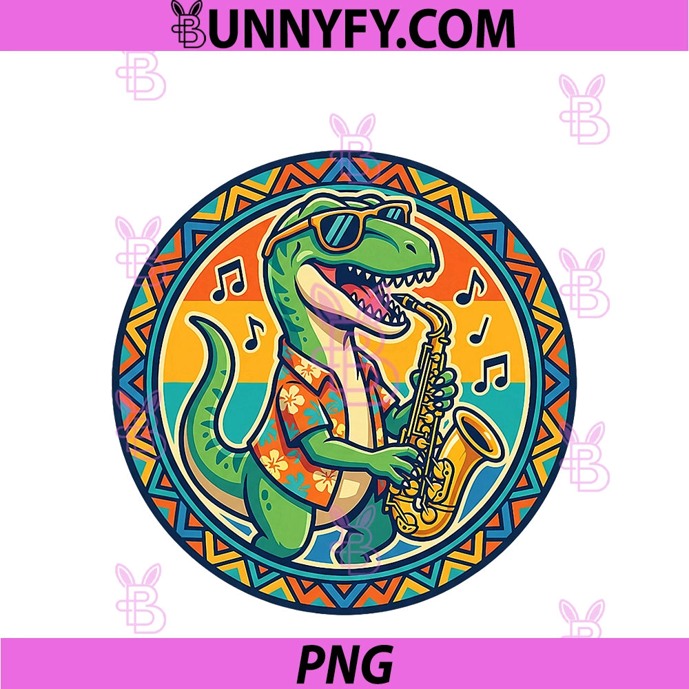 Retro T Rex Playing Saxophone PNG, Summer Music PNG