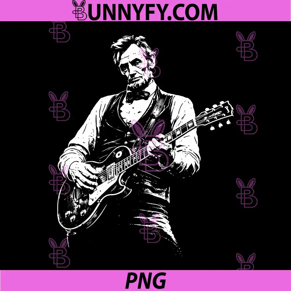 Retro Vintage Abraham Lincoln PNG, Abe Lincoln Playing Guitar PNG