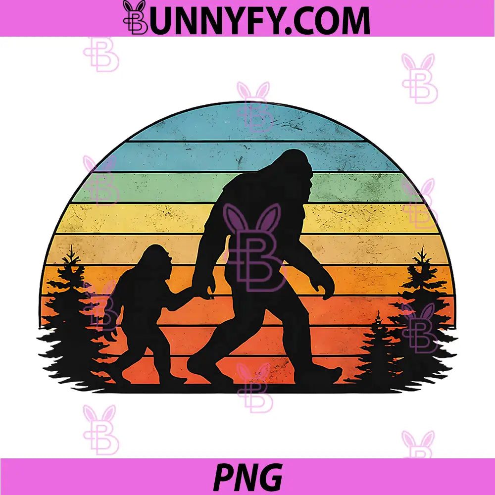 Retro Vintage Bigfoot Dad PNG, Fathers Day PNG, Sasquatch Father Son PNG