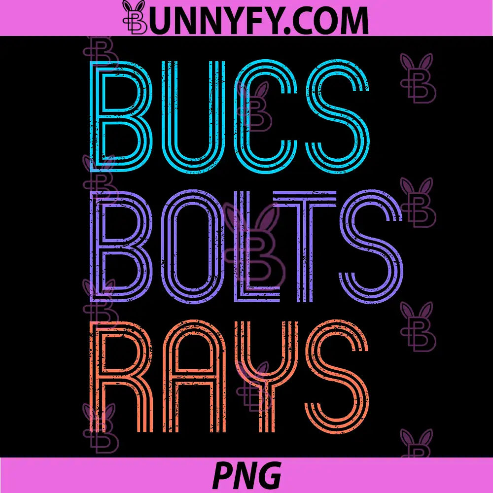 Bucs Bolts Rays Retro Neon Text PNG, Vintage Florida Style PNG
