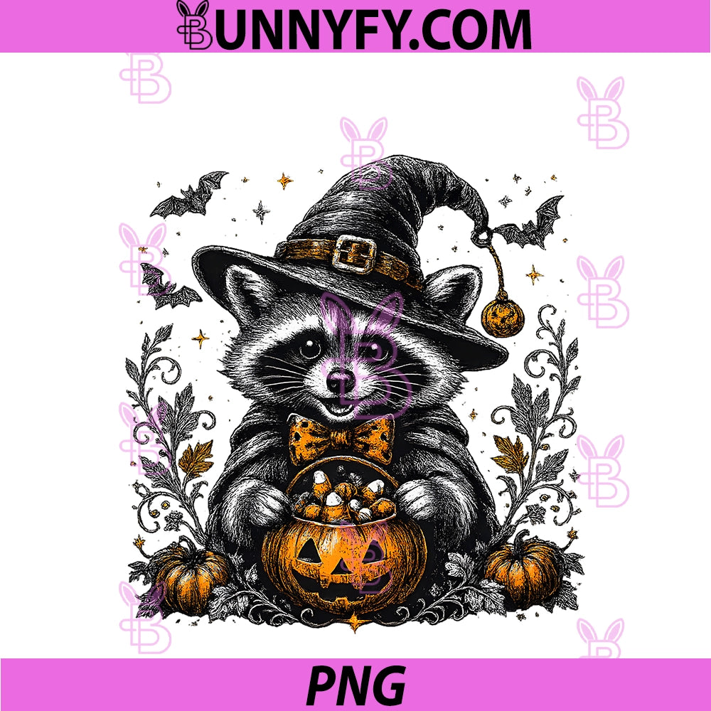 Retro Vintage PNG, Halloween Raccoon Witch Hat PNG