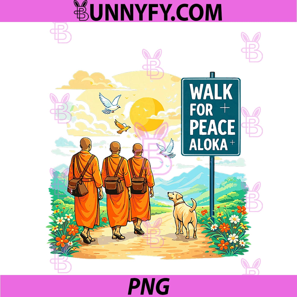 Retro Walk For Peace Monks With PNG, Aloka Dog Minimalist Zen Art PNG
