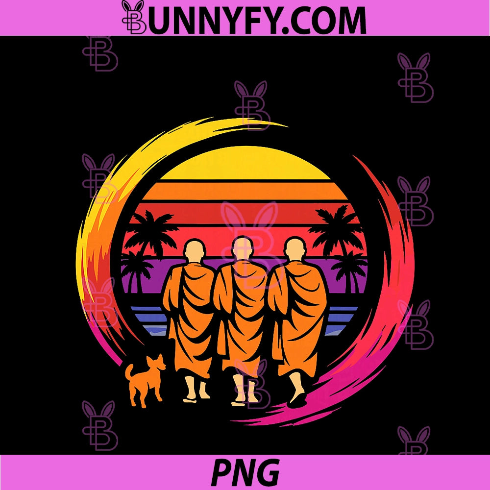 Retro Walk For Peace PNG, Monks With Aloka Dog Minimalist Zen Art PNG
