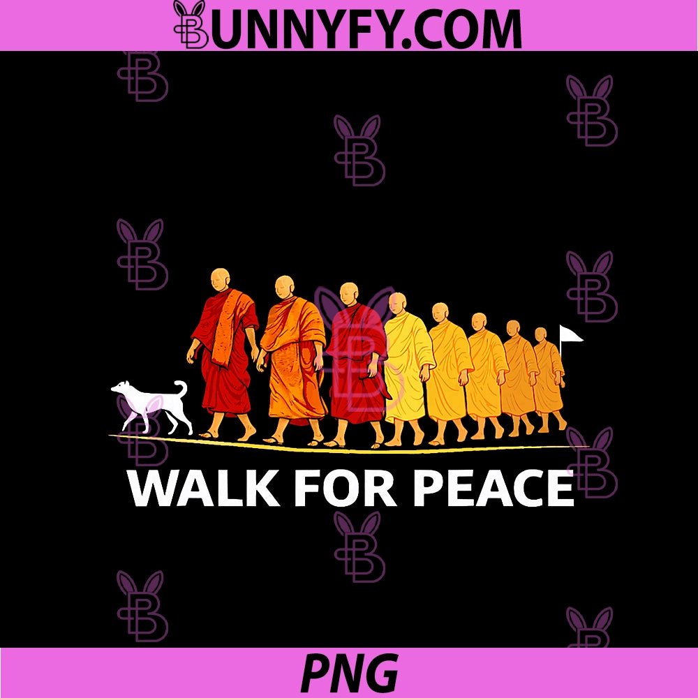 Retro Walk For Peace PNG, Monks With Aloka Dog Minimalist Zen Art PNG