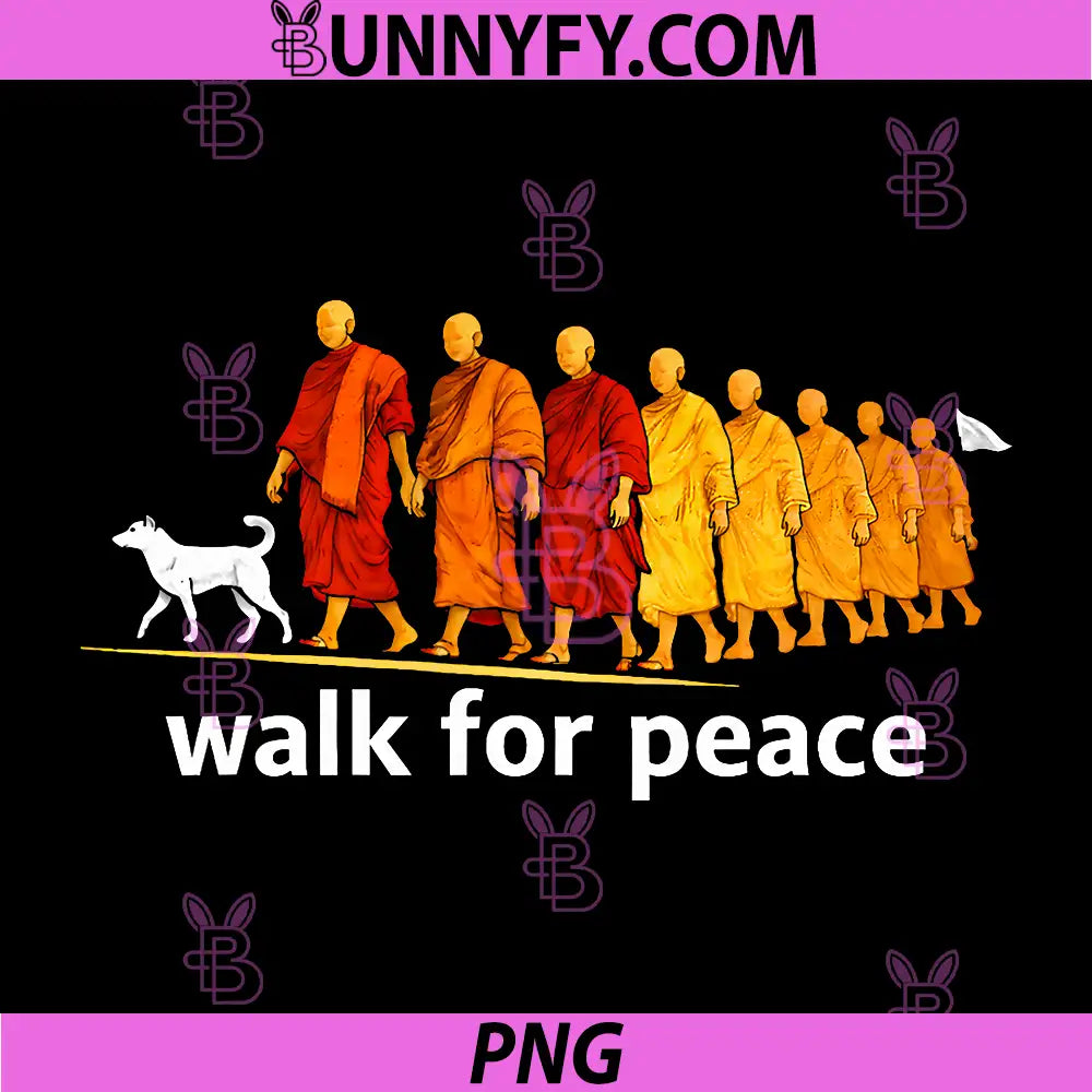 Walk For Peace Buddhist Monks Illustration PNG, Peace Walk Spiritual Graphic PNG