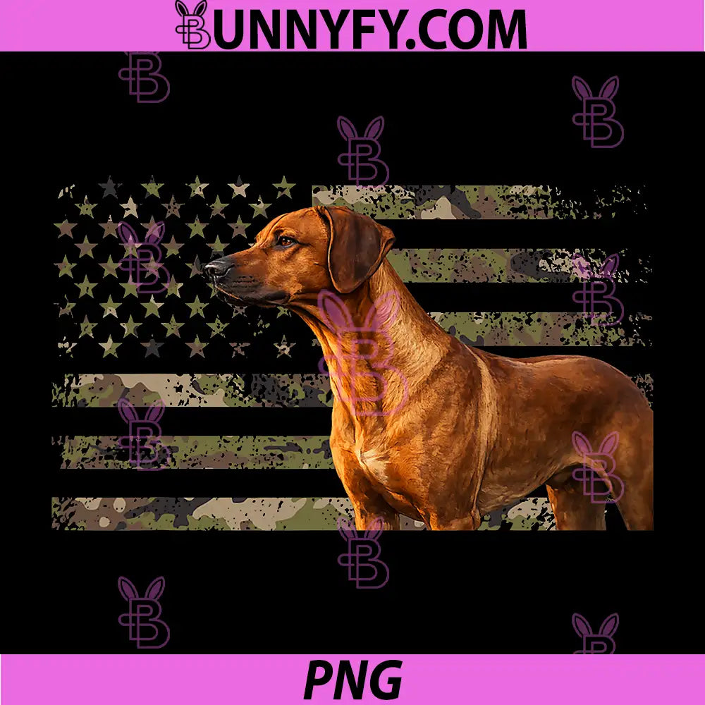 Rhodesian Ridgeback Patriotic Dog Portrait PNG, American Flag Ridgeback Lover Art PNG