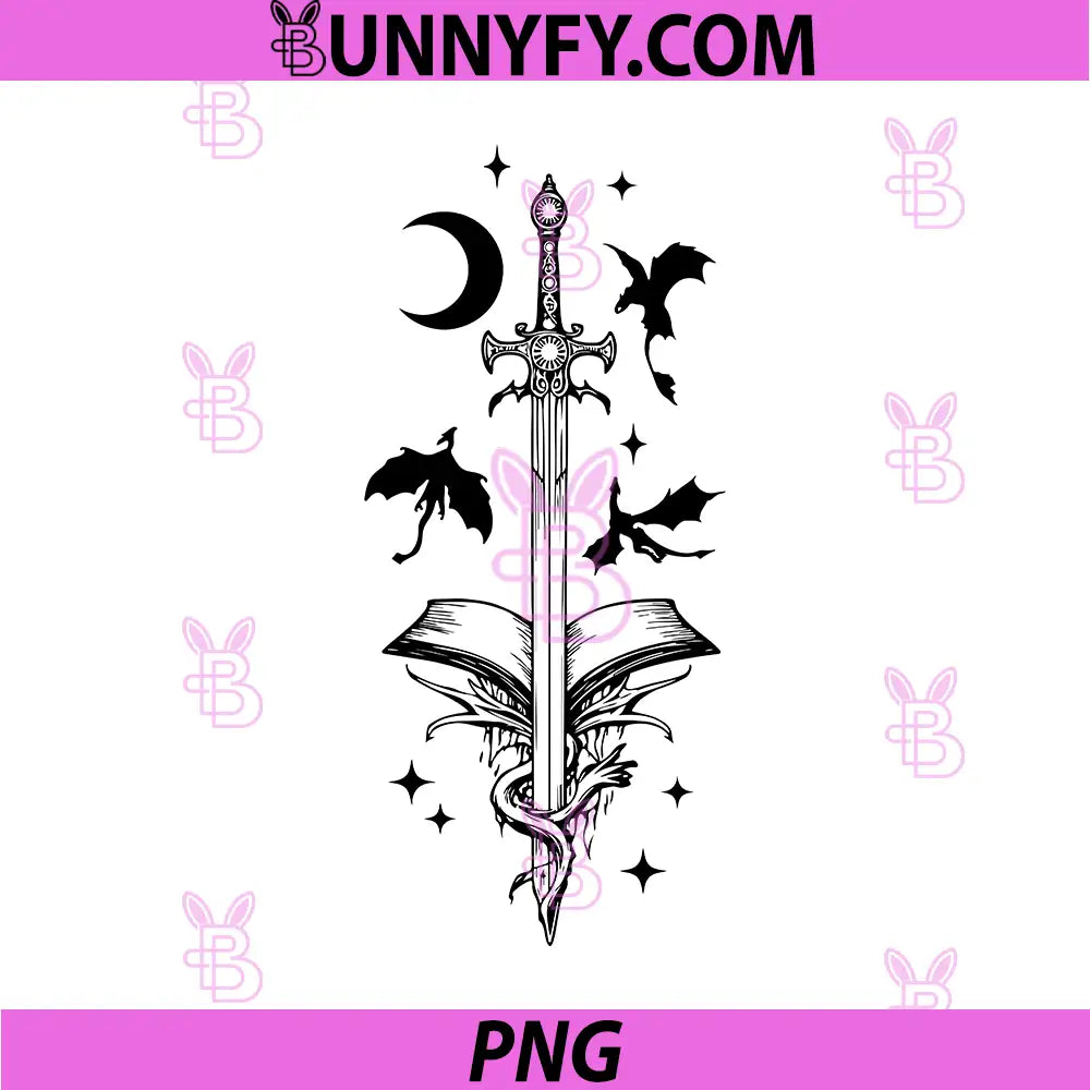Fantasy Sword Book Dragon PNG, Gothic Line Art PNG