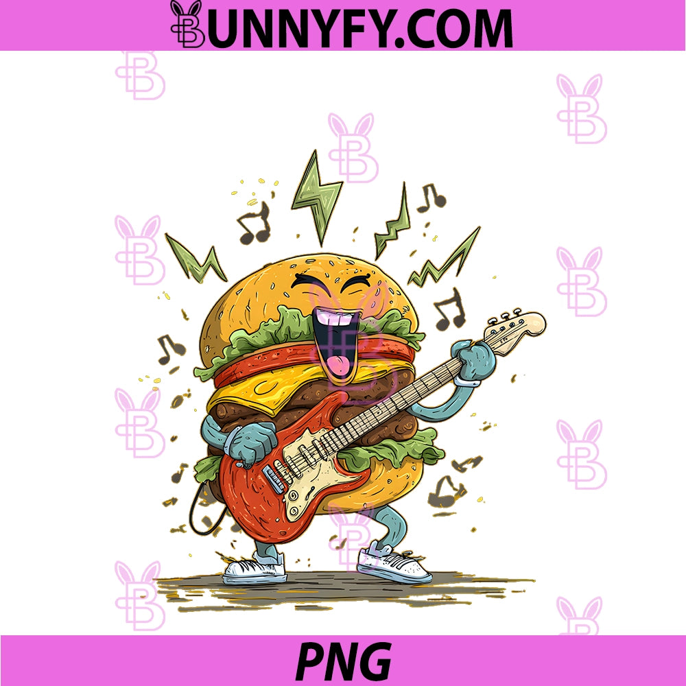 Rock Burger PNG, With Guitar For Rock'n Roll Hamburger PNG