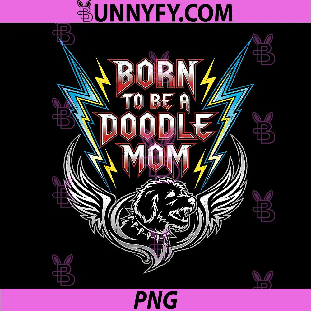 Rocker Aussiedoodle Mama PNG, Lightning Winged Dog PNG